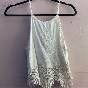 white lace cropped blouse